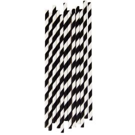25 papieren rietjes - black stripes