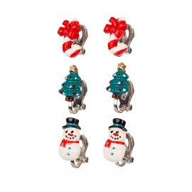 Feestelijke clipoorbellen: sneeuwpop, snoep, kerstboom