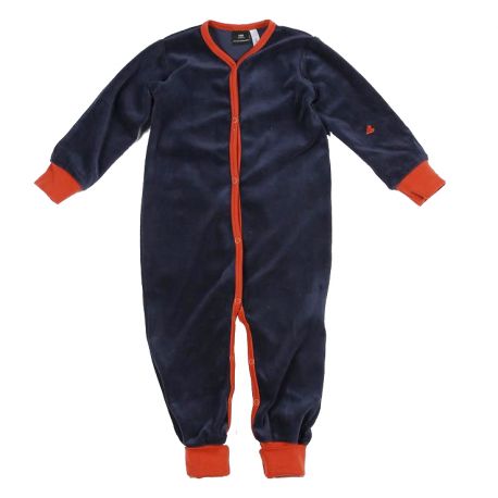 Heerlijk zacht kruippakje Organic Velours - Retroblauw + Chili Heerlijk zacht kruippakje Organic Velours - Retroblauw + Chili