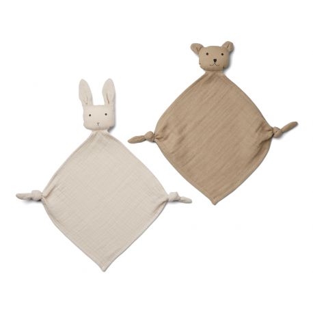Set van 2 Yoko mini knuffeldoekjes - Sandy/stone beige