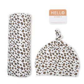 Hello World inbakerdoek & mutsje - Leopard