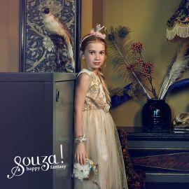 Verjaardagskroon goud-ruche op elastieken haarband in cadeaudoos