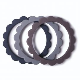 Set van 3 bijtringen - Flower bracelet - Steel + Dove gray + Stone