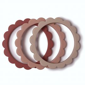 Set van 3 bijtringen - Flower bracelet - Blush + Rose + Shifting Sand