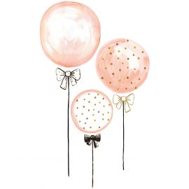 Muursticker - Pink balloons with gold dots