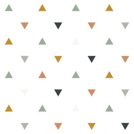 Behangpapier - Motief driehoekjes - blauw, grijs & beige