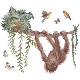 Muursticker - Young Orangutan On His Liana