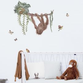 Muursticker - Young Orangutan On His Liana