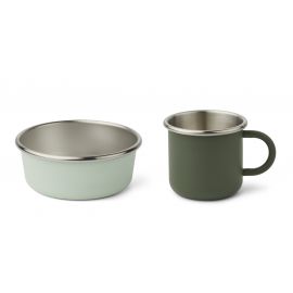 Chandler eetset - Hunter green & dusty mint mix