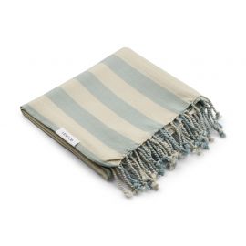 Mona strandhanddoek - Y & D stripe: Sea blue & sandy