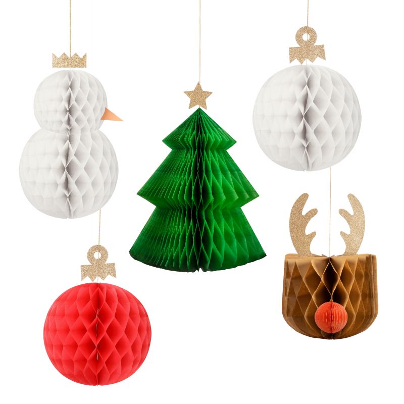 Meri Meri - Set van 5 hangende decoratie - Honeycomb Decs - De Zebra