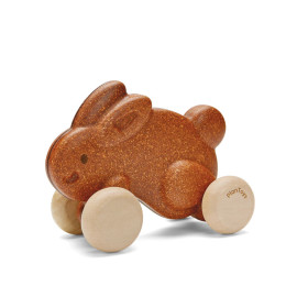 Plan Toys - Houten duwfiguur Konijntje op wielen - Bruin