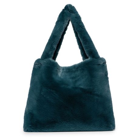 Petrol blue faux fur Mom-bag tas