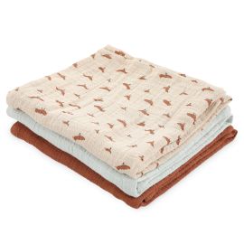 Set van 3 mousseline wimpers - 55x55cm - Babbling Birds