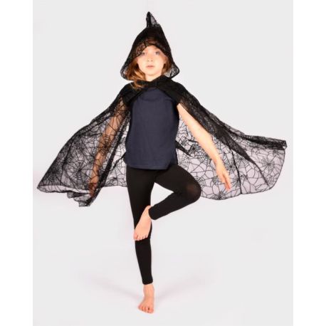 Den Goda Fen-Black SpiderWeb Cape 98-128 3-8 jaar oud