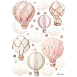 Stickervel A3 (29,7 X 42 cm) - Little Hot-Air Balloons (Pink) - Lilipinso