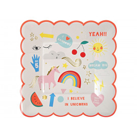 Set van 8 papieren borden - Rainbow & unicorns