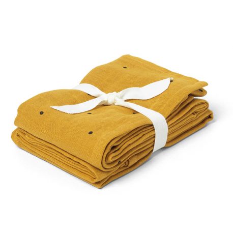 Set van 2 Hannah tetradoeken Classic dot mustard Set van 2 Hannah tetradoeken Classic dot mustard