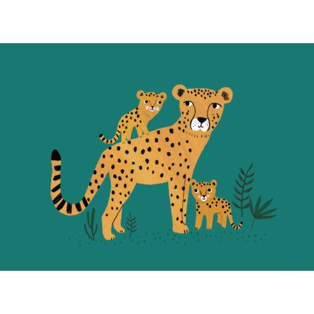 Postkaart cheetah & welpen
